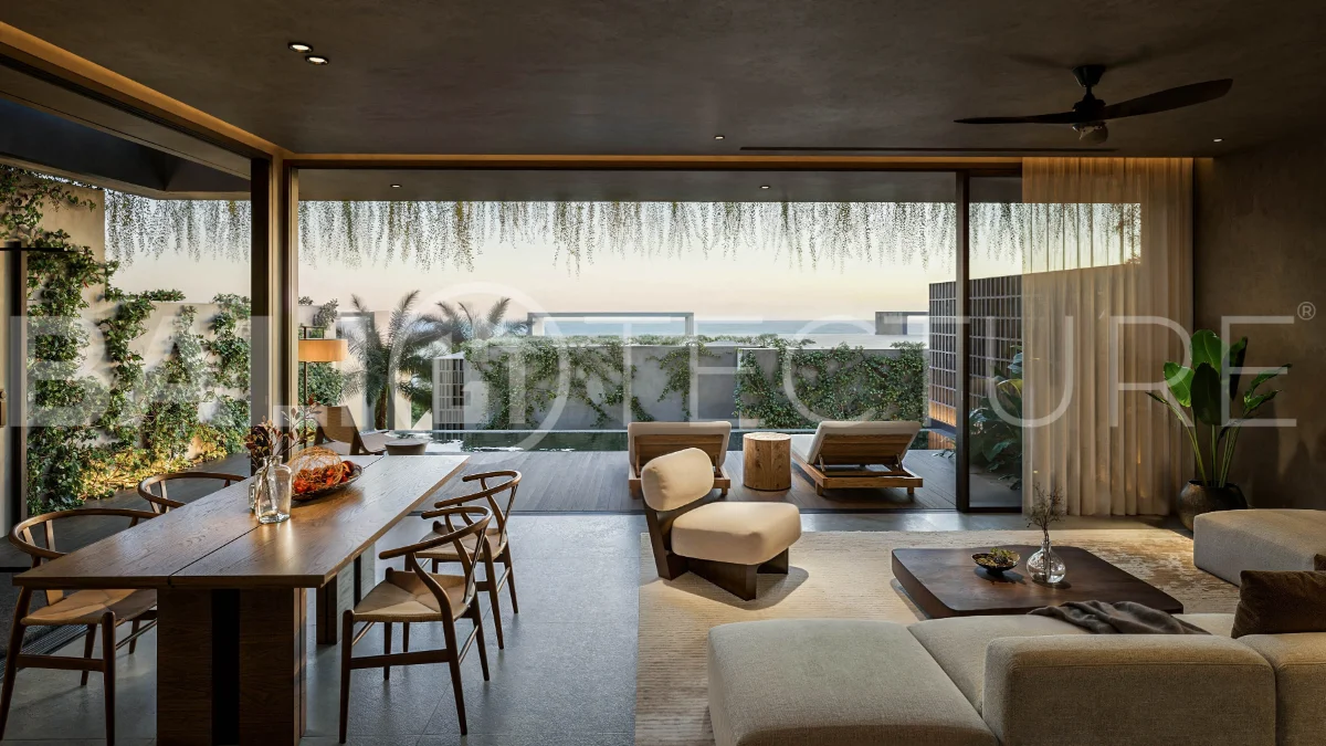 Luxury ocean view villa near Savaya Uluwatu, surrounded by jungle, featuring modern architecture, a private pool, spacious outdoor areas, and panoramic views of the ocean and tropical landscape.