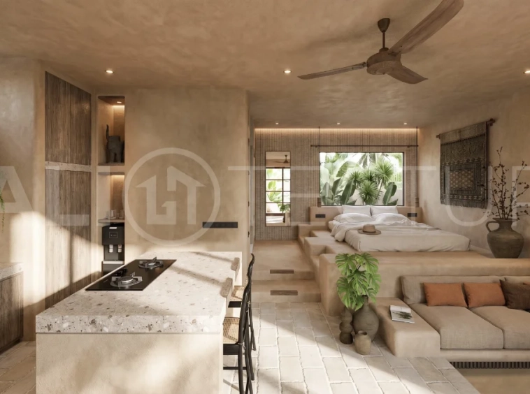 Off-plan studio villa in Ubud, Bali, featuring a private pool, garden terrace, and tropical minimalist architecture.