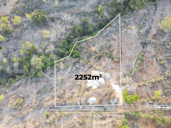 2,252 sqm touristic zoning land for sale in Melasti, South Bali, featuring a sloping landscape with lush jungle surroundings, 4-meter access road, and development potential near Melasti Beach.