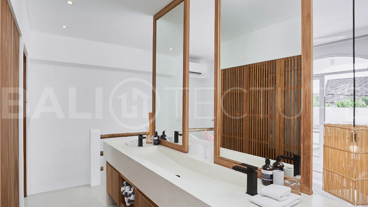 1-bedroom villa for sale in Canggu with a private pool, tropical garden, terrace, and modern living space, offered on a 25.5-year leasehold until March 2052.