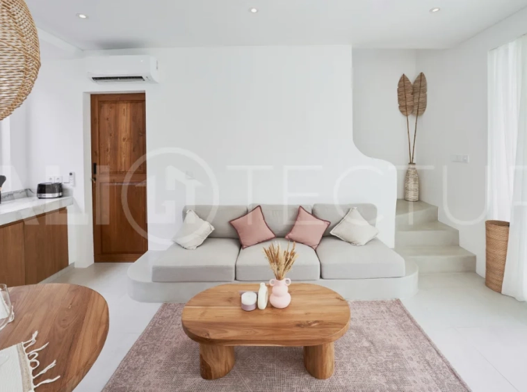 1-bedroom villa for sale in Canggu with a private pool, tropical garden, terrace, and modern living space, offered on a 25.5-year leasehold until March 2052.
