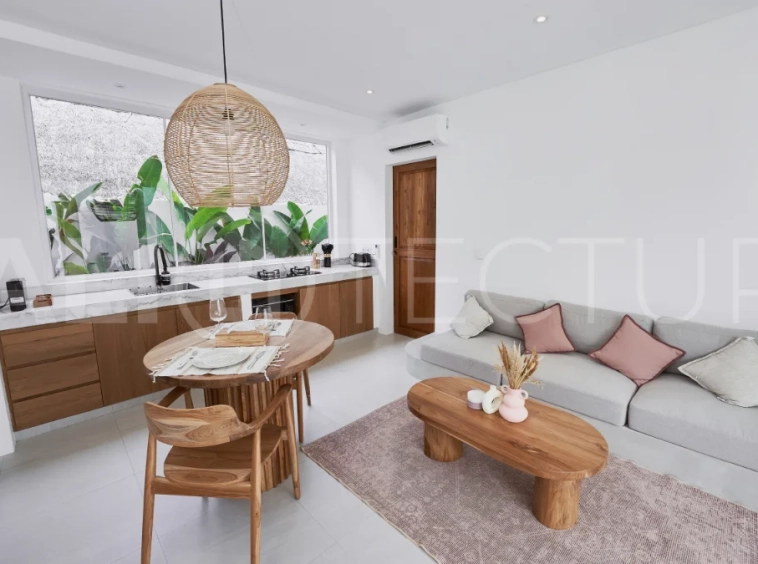 1-bedroom villa for sale in Canggu with a private pool, tropical garden, terrace, and modern living space, offered on a 25.5-year leasehold until March 2052.