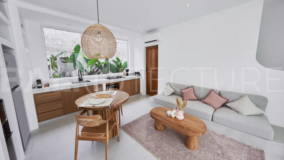 1-bedroom villa for sale in Canggu with a private pool, tropical garden, terrace, and modern living space, offered on a 25.5-year leasehold until March 2052.