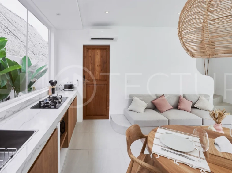 1-bedroom villa for sale in Canggu with a private pool, tropical garden, terrace, and modern living space, offered on a 25.5-year leasehold until March 2052.