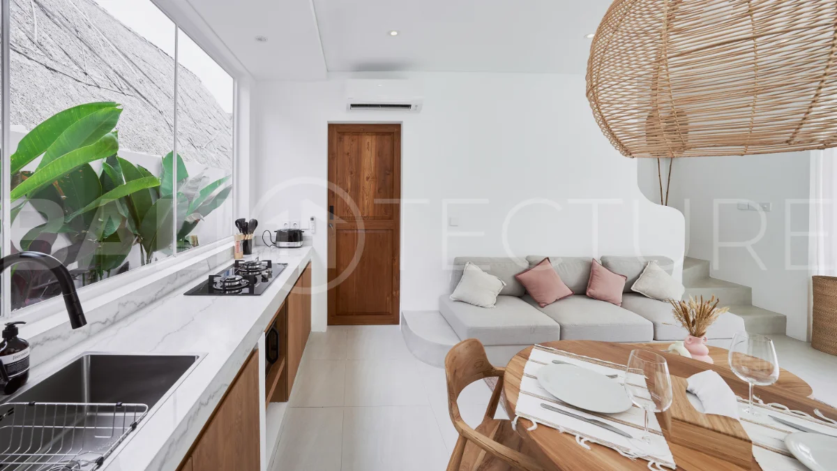 1-bedroom villa for sale in Canggu with a private pool, tropical garden, terrace, and modern living space, offered on a 25.5-year leasehold until March 2052.