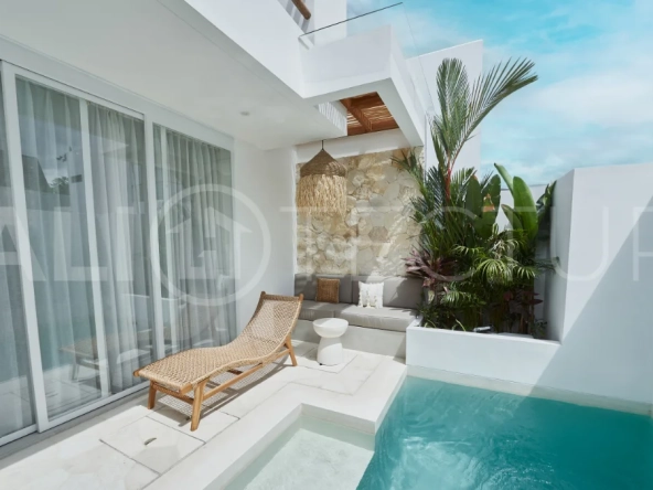 1-bedroom villa for sale in Canggu with a private pool, tropical garden, terrace, and modern living space, offered on a 25.5-year leasehold until March 2052.
