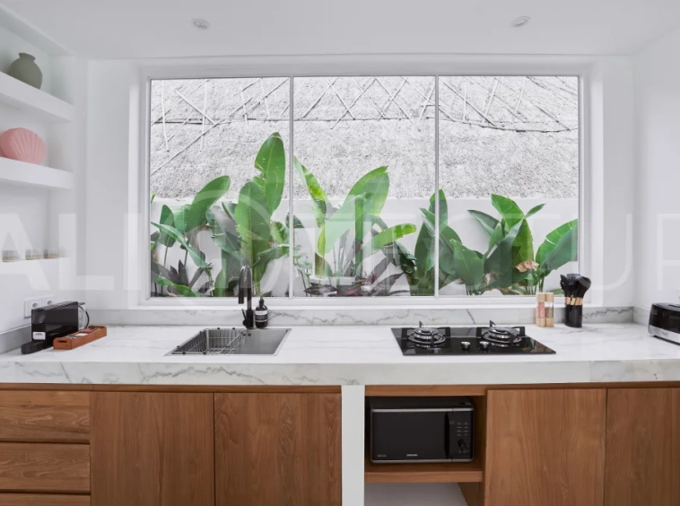 1-bedroom villa for sale in Canggu with a private pool, tropical garden, terrace, and modern living space, offered on a 25.5-year leasehold until March 2052.